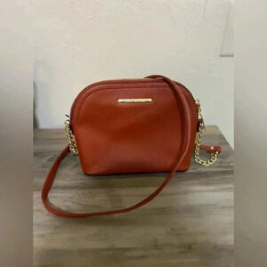 Steve Madden Women's Crossbody, Persimmon Color,Orange Red Bag,Gold Zipper Chain